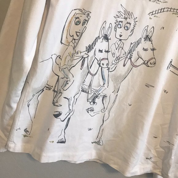 Chat-Tees by CHICO'S Black and White Ranch Doodle Long Sleeve White T Shirt 0/S - Picture 2 of 5